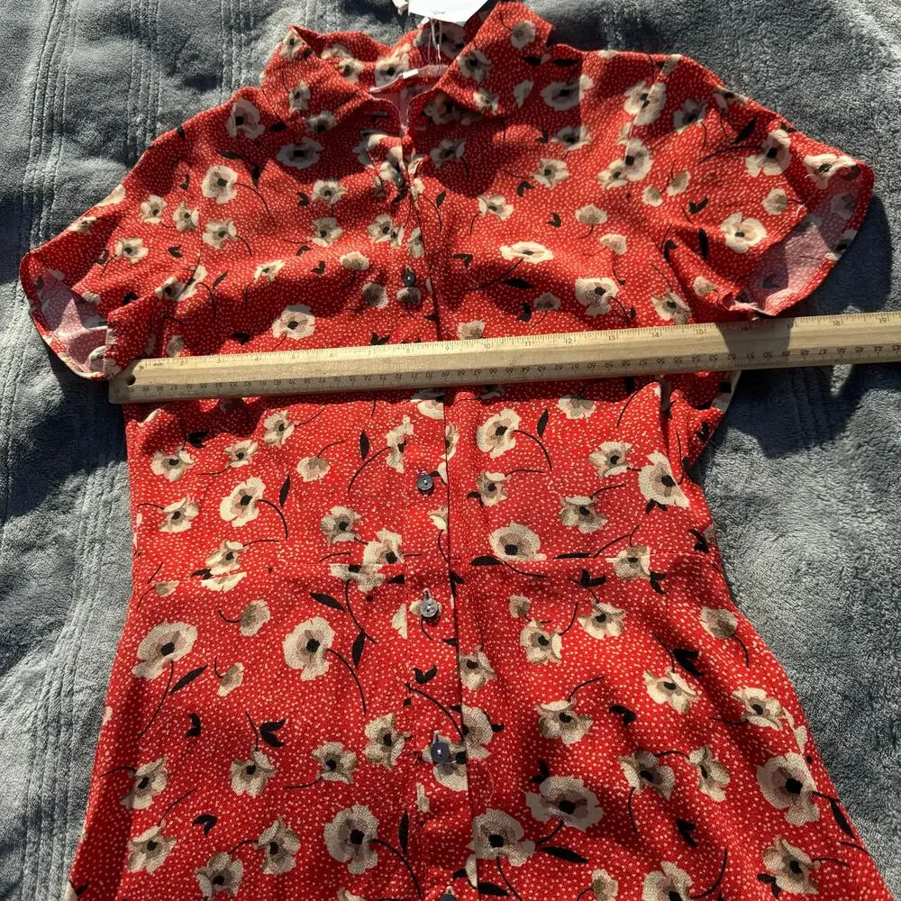 NWT Olivaceous Red Rayon Floral Print Button Front Mini Dress Women's Small - Picture 7 of 10